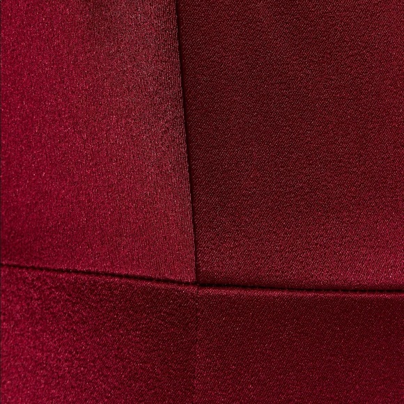 ALICE + OLIVIA Charita Satin Mesh Mock Neck Long Sleeve Gown in Bordeaux Red - Picture 3 of 7